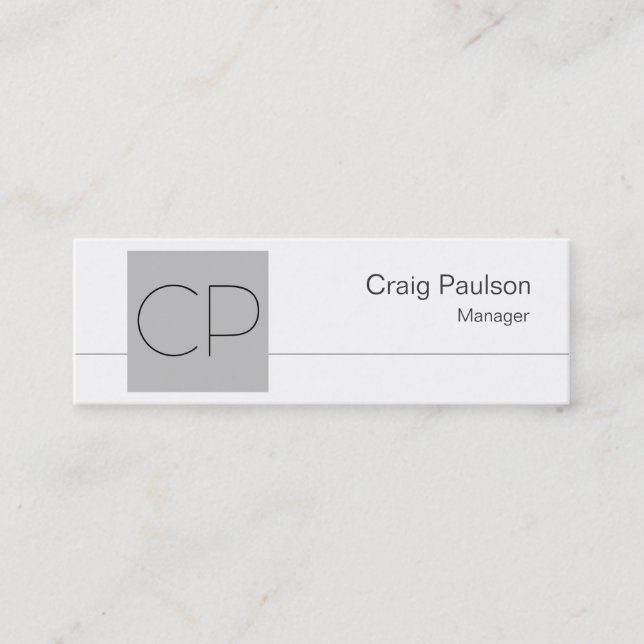 Skinny White Silver Gray Monogram Business Card Mini Visitenkarte (Vorderseite)