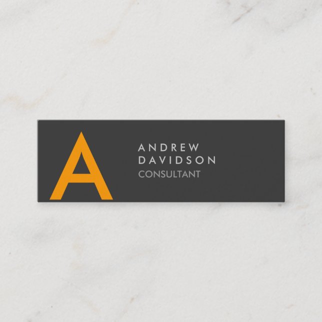Skinny Yellow Grey Modern Monogram Business Card Mini Visitenkarte (Vorderseite)