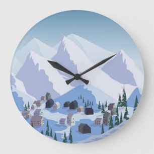 Skiort: Vintage Bergwelt Große Wanduhr