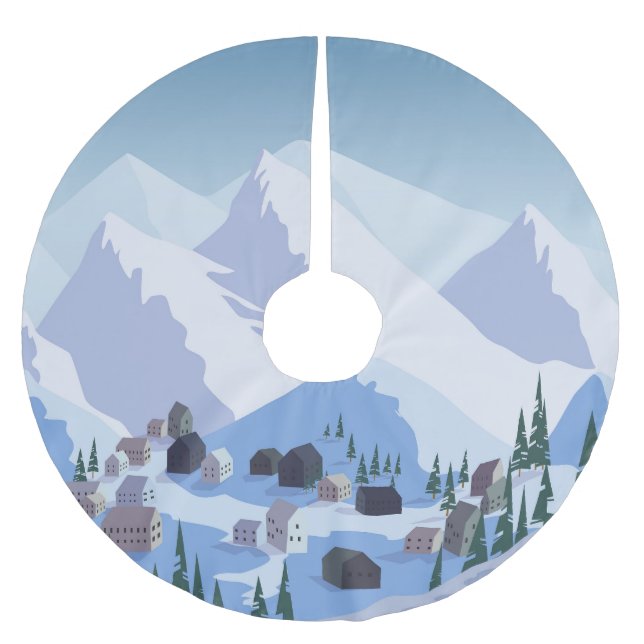 Skiort: Vintage Bergwelt Polyester Weihnachtsbaumdecke (Vorderseite)