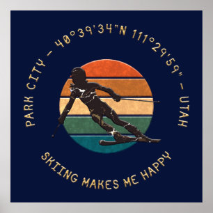 Skiparkstadt, Utah - Frauenski, Goldener Text Poster