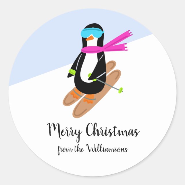 Skipinguin Winterurlaub Weihnachtsgeschenk Runder Aufkleber (Vorderseite)