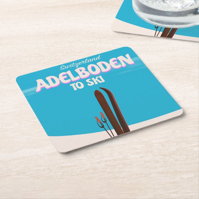 Skiposter Adelboden Schweiz Rechteckiger Pappuntersetzer (angewinkelt)