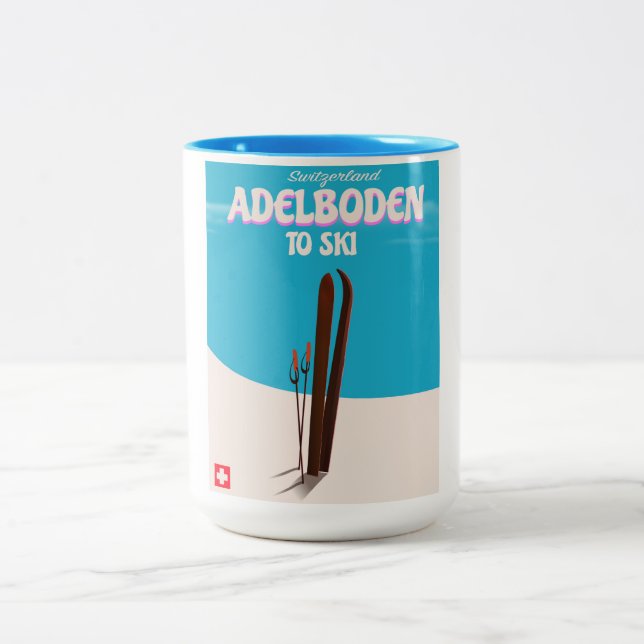 Skiposter Adelboden Schweiz Zweifarbige Tasse (Mittel)