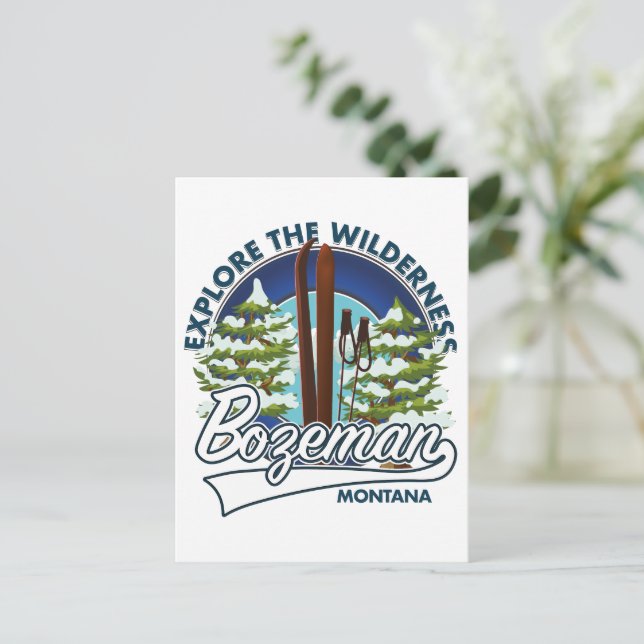Skiposterlogo von Bozeman Montana Postkarte (Stehend Vorderseite)