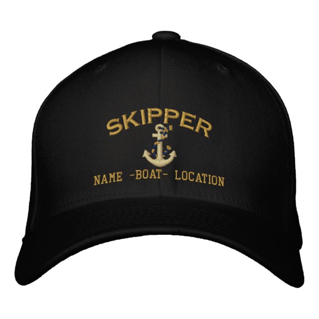 Skipper Nautical Rope Ankerplatz Ihres Bootes Name Bestickte Kappe (Vorderseite)