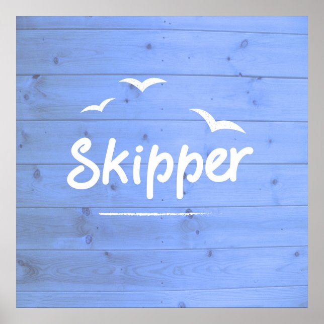 Skipper Nautical Sailing Blue und White Poster (Vorne)