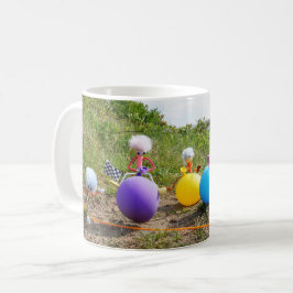 Skippiebal race van Fubby poppetjes op ballonnen. Kaffeetasse