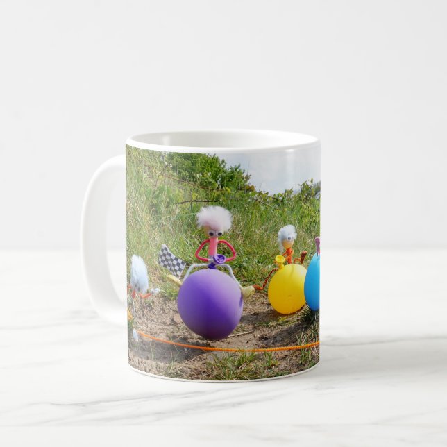 Skippiebal race van Fubby poppetjes op ballonnen. Kaffeetasse (Vorderseite Links)