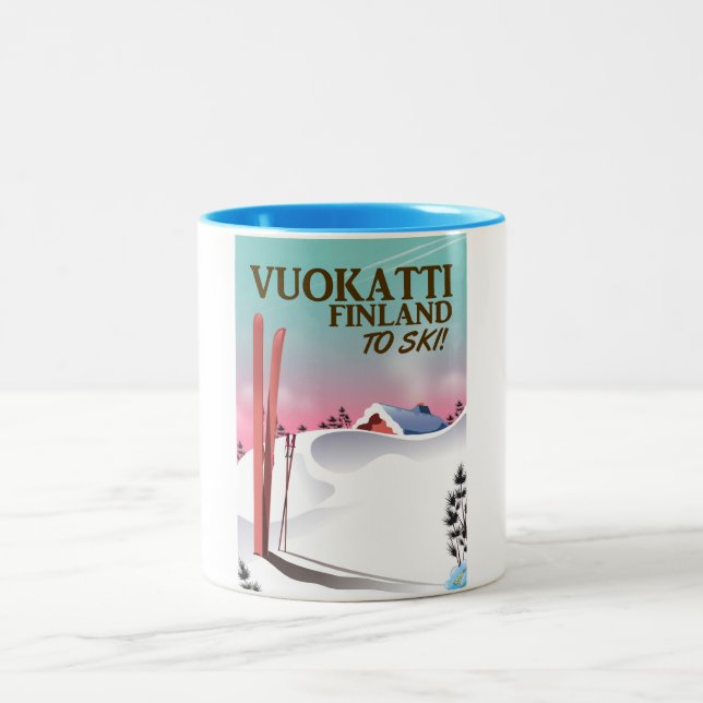Skipposter Vuokatti Finnland Zweifarbige Tasse (Mittel)