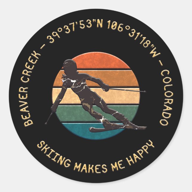 Skiraum Creek, Colorado - Skilangläufer auf Dunkel Runder Aufkleber (Vorderseite)