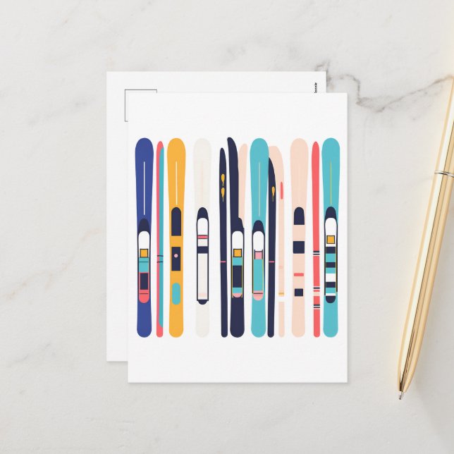 Skis Feiertagspostkarte (Vorderseite/Rückseite Beispiel)