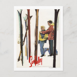 Skis Standing Up in Snow by Paar Poster Postkarte
