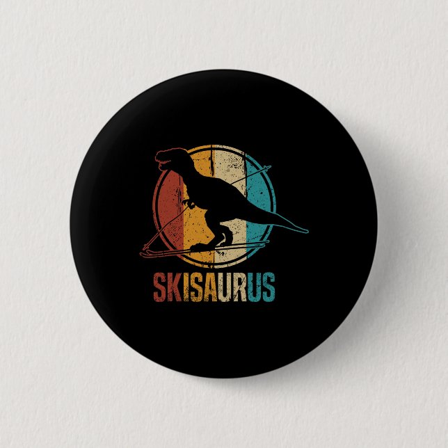 Skisaurus Lustiger Skifahrender Dino Ski Dinosauri Button (Vorderseite)