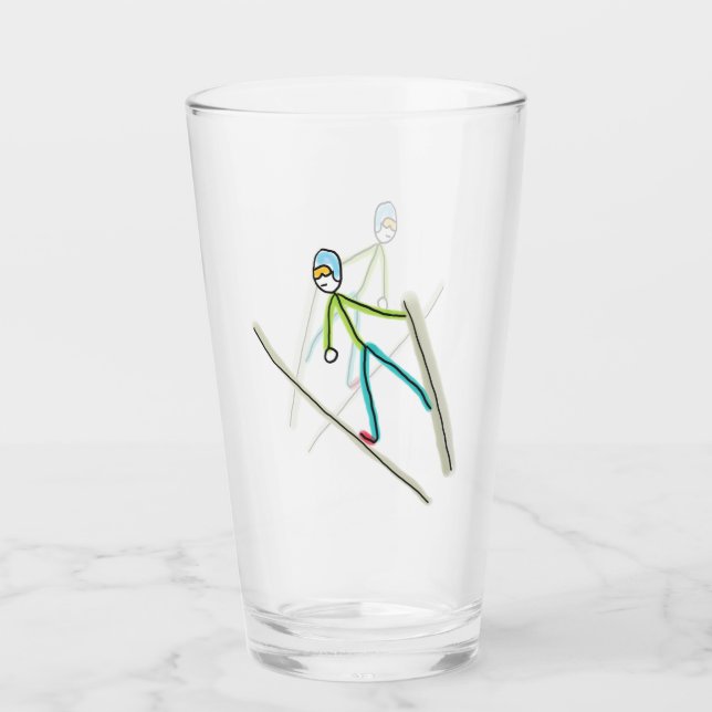 Skispringen-Strichmännchen Glas (Vorderseite)