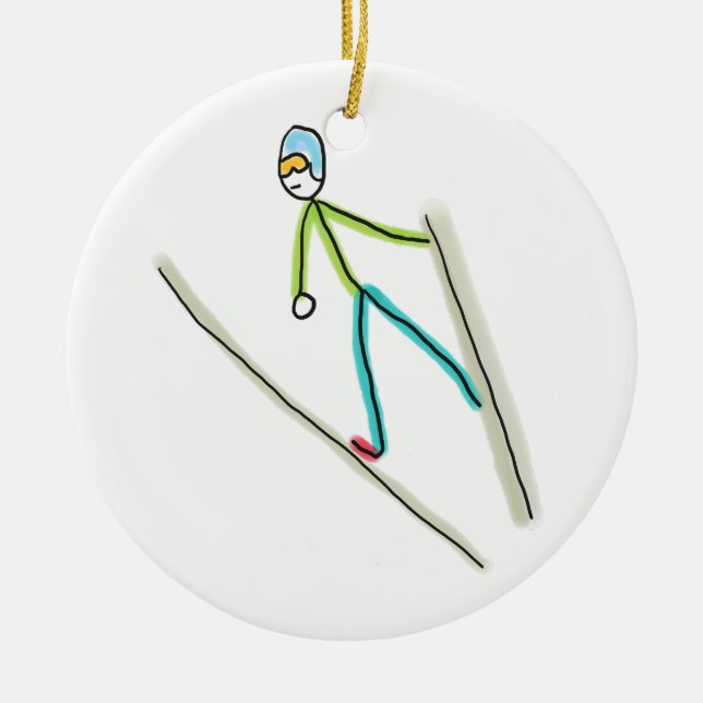 Skispringen-Strichmännchen Keramik Ornament (Vorne)