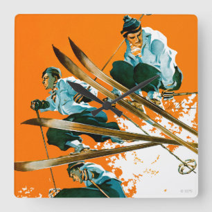 Skispringer durch Ski-Schweißung Quadratische Wanduhr