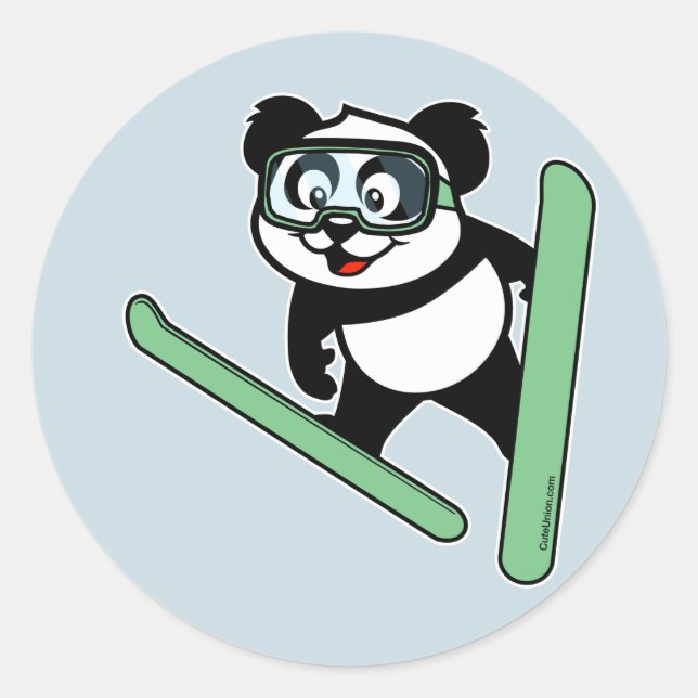 Skisprung Panda Runder Aufkleber (Vorderseite)