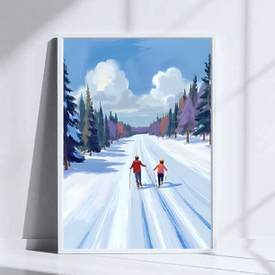 Skispur Mountain Skifahren Wasserfarbe Winter Poster