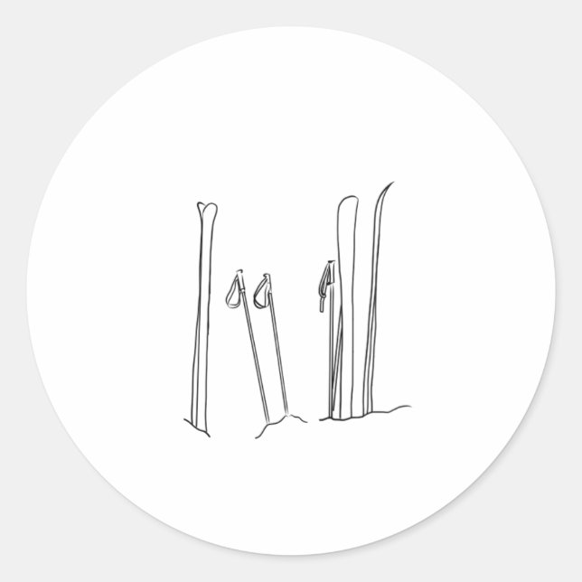 Skistöcke Schneebedeckte Berggipfel Inspiriert Runder Aufkleber (Vorderseite)