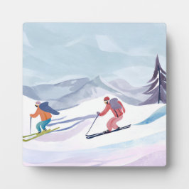 Skitag | Aquareller Winterbergmalerei Fotoplatte