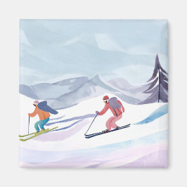 Skitag | Wasserfarbene Winterbergkarte Magnet