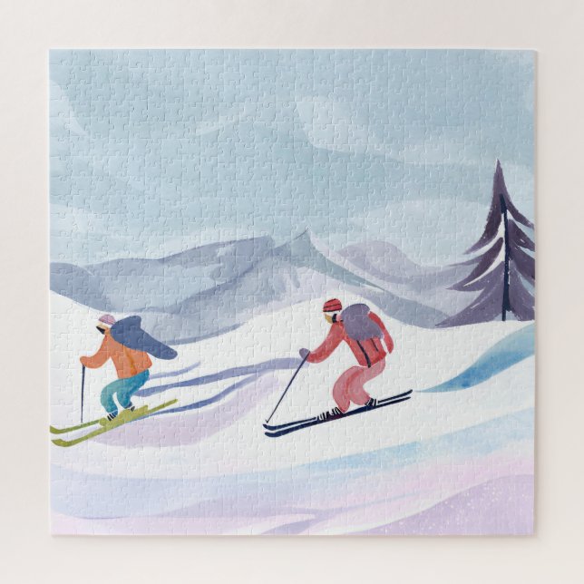 Skitag | Watercolor Winterberg Puzzle (Vertikal)