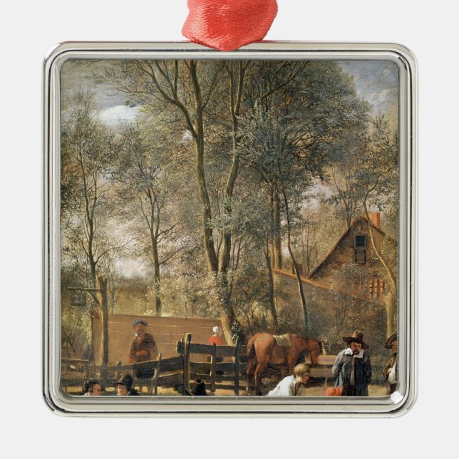 Skittle-Spieler außerhalb eines Gasthauses, Silbernes Ornament (Vorne)