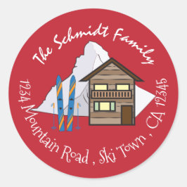 Skiurlaub Doodle Familie Rote Umschlag Aufkleber