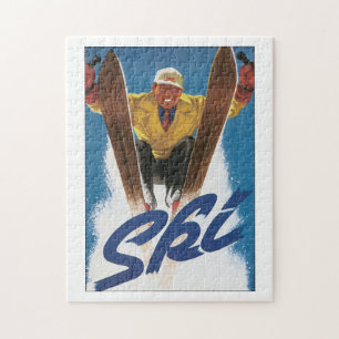 Skivergnügte Vintage-Reiseplakat-Grafik Puzzle