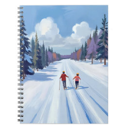 Skiweg | Wasserfarben-Winterlandschaft beim Bergsk Notizblock
