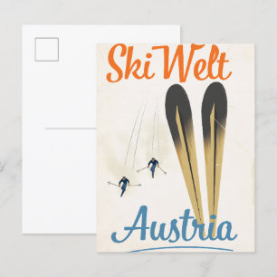 Skiwelt Österreich Skireiseplakat Einladungspostkarte