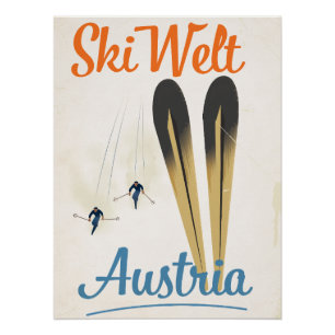 Skiwelt Österreich Skireiseplakat Poster