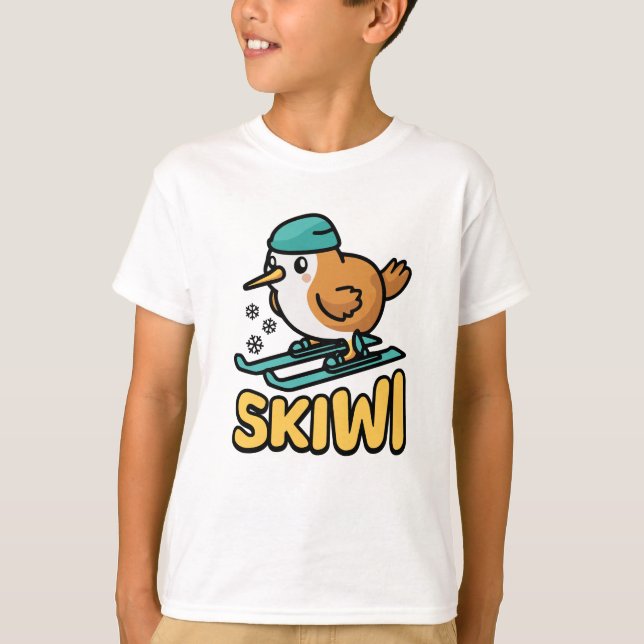 Skiwi! Niedlich Skiing Kiwi Pun T-Shirt (Vorderseite)