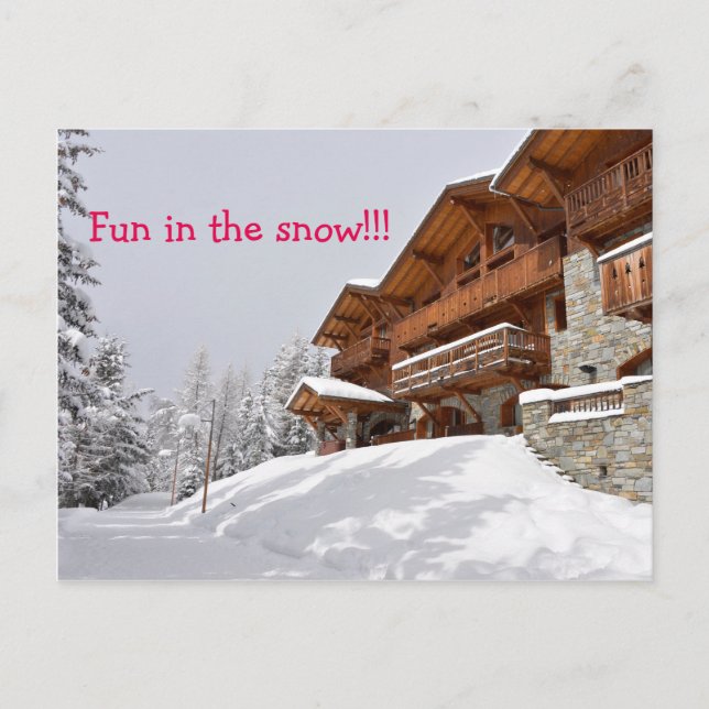 Skizentrum Chalet Text Postkarte (Vorderseite)