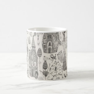 Skizze Abstrakte Kunst Whimsical Fantasy Dorf Coff Kaffeetasse