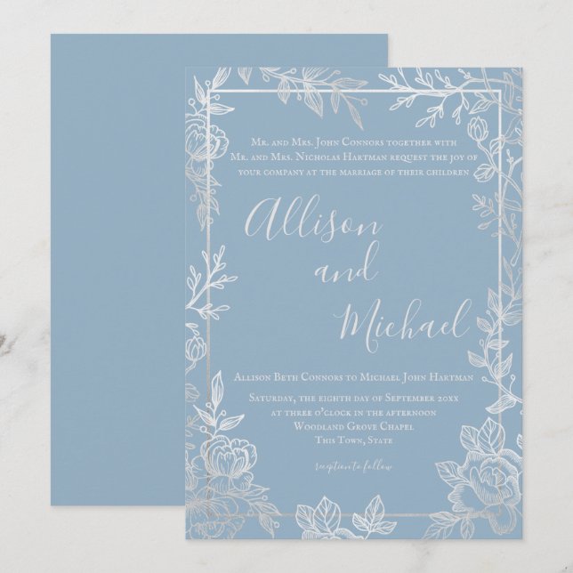 Skizze aus dunkelblau und silberfarben einladung (Vorne/Hinten)