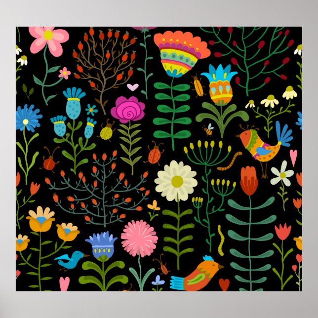 Skizze Blumenmuster, nahtlos künstlerisches Muster Poster (Vorne)