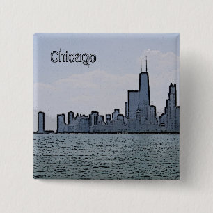 Skizze der atemberaubenden Chicago-Skyline Button