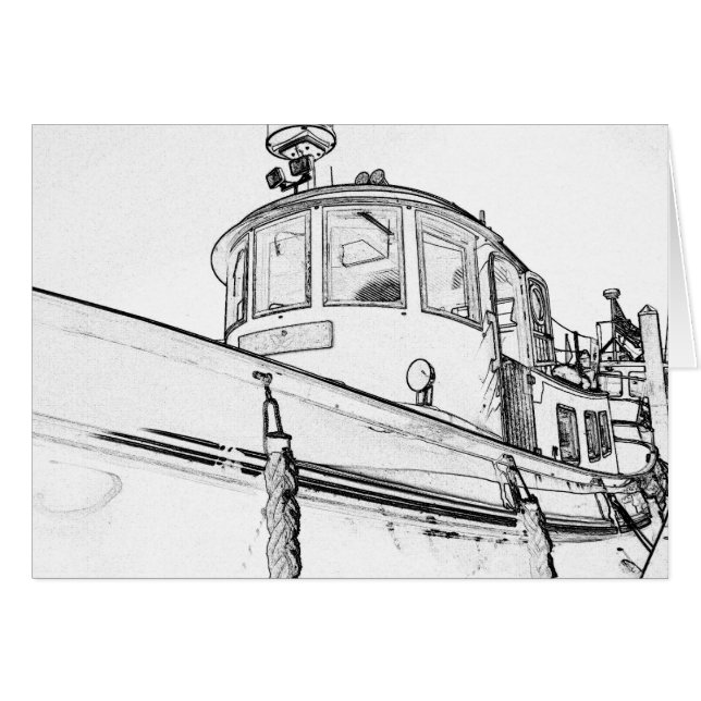 Skizze der Vintagen Schlepper-Bootskarte (Vorderseite (Horizontal))