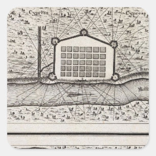 Skizze des neuen Orleans aus dem Fort St. Charles Quadratischer Aufkleber