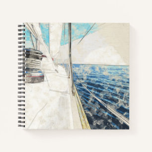 Skizze des Segelschiffes, das durch das Meer surft Notizbuch