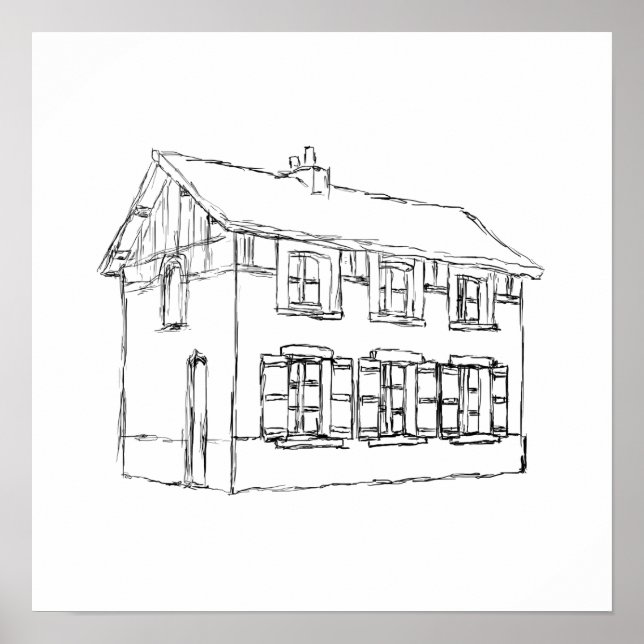 Skizze eines alten Hauses, mit Shutters. Poster (Vorne)