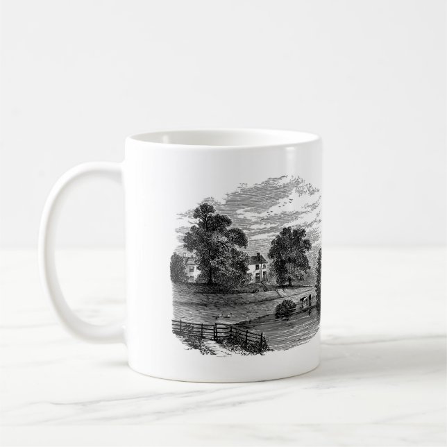 Skizze eines ländlichen amerikanischen Bauernhause Kaffeetasse (Links)