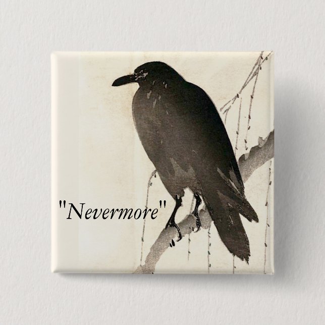 Skizze eines Raben - "Nevermore" Button (Vorderseite)