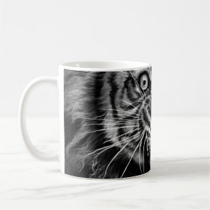 Skizze eines wilden Tigers in schwarz und weiß, we Kaffeetasse