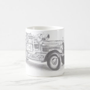 Skizze für Vintage Feuerwehrfahrzeuge Tasse