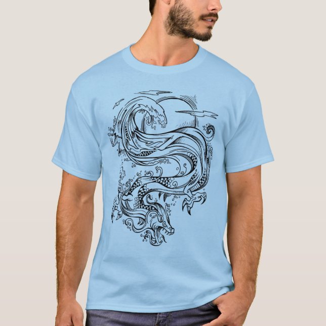 Skizze-Gekritzel-Wasser-Drache-T - Shirt (Vorderseite)