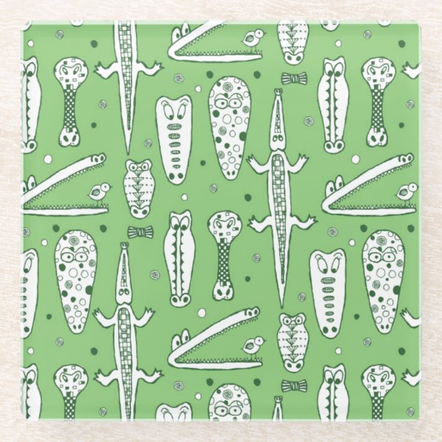 Skizze-Krokodil-Muster 2 Glasuntersetzer (Vorderseite)