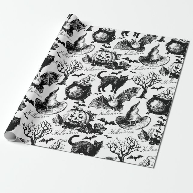 Skizze nahtloses Halloween-Muster Geschenkpapier (Ungerollt)